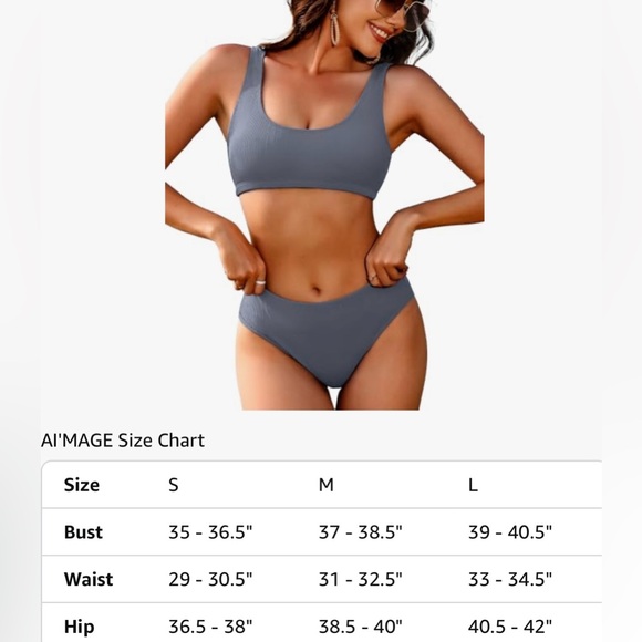 NWT AI'MAGE Women Ribbed Bikini Sets Sporty Swimsuits Scoop Neck Two Piece - Picture 6 of 7